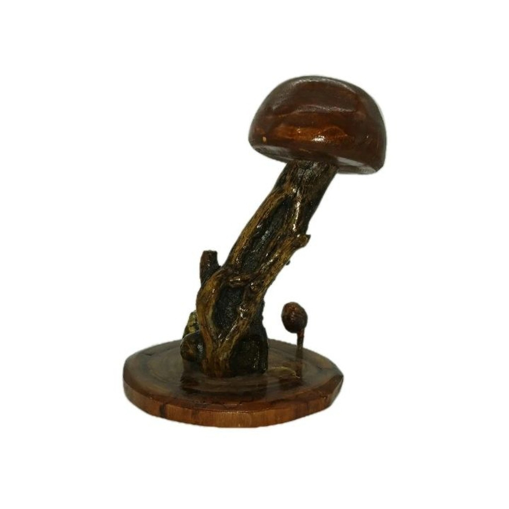 Vintage Hand Carved Wooden Mushroom Stone Sculptures 1980s Folk Art - Picture 3 of 10